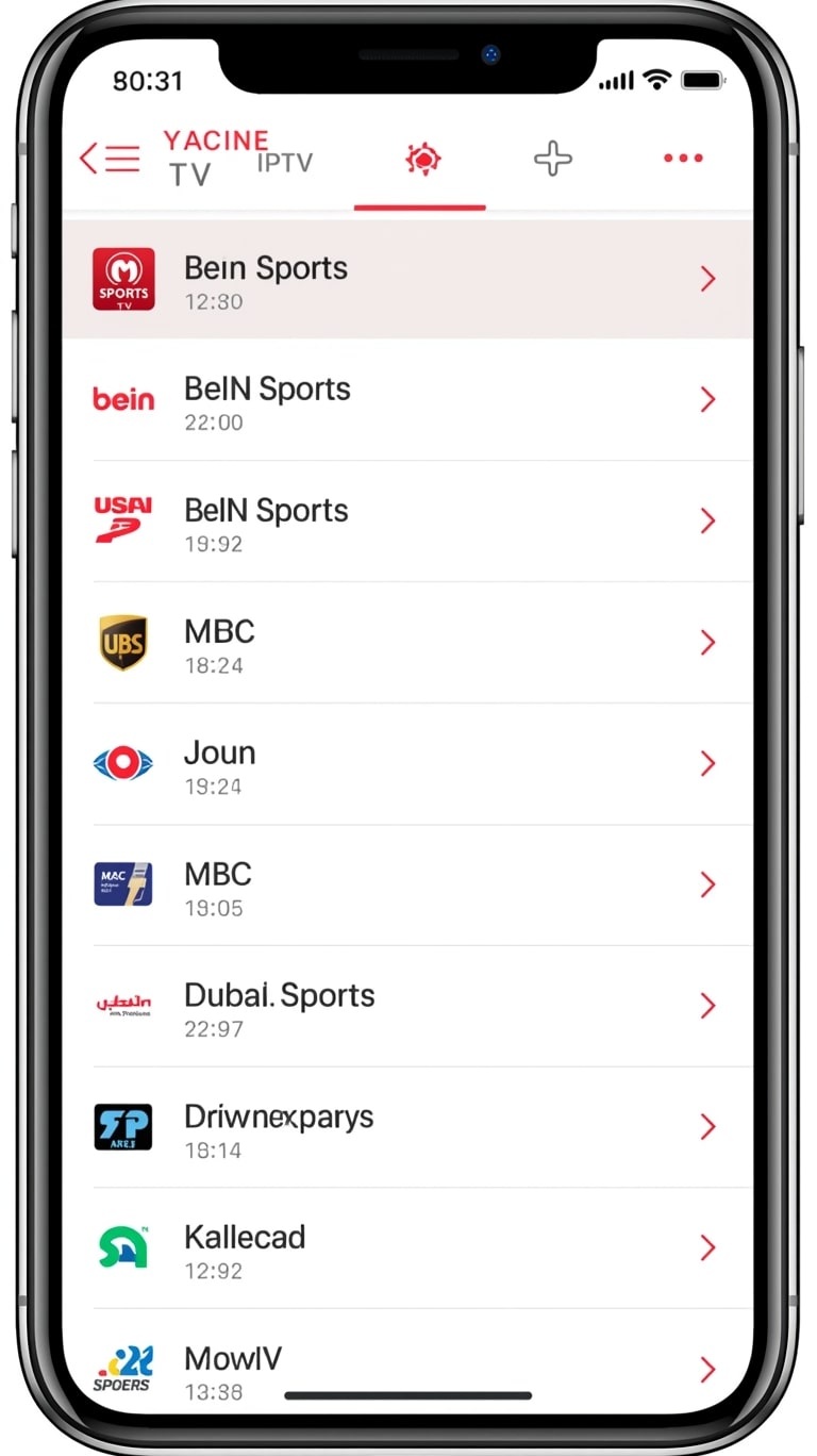 Channel list view in Yacine TV