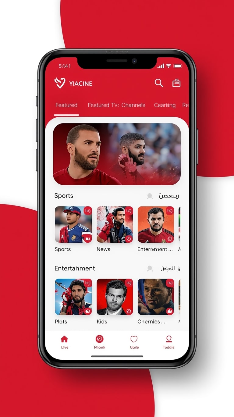 Yacine TV home screen showing channel categories
